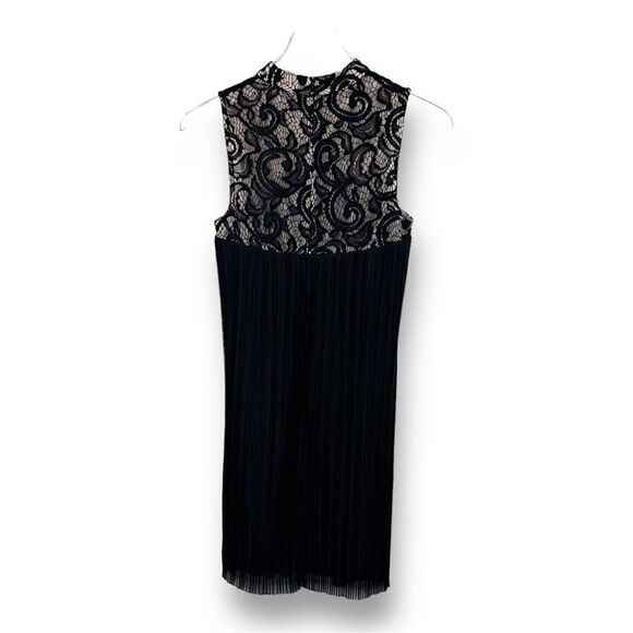 London Times Black & Nude Lace Micro Pleated Sleeveless Cocktail Dress Petite 4 - Picture 1 of 10